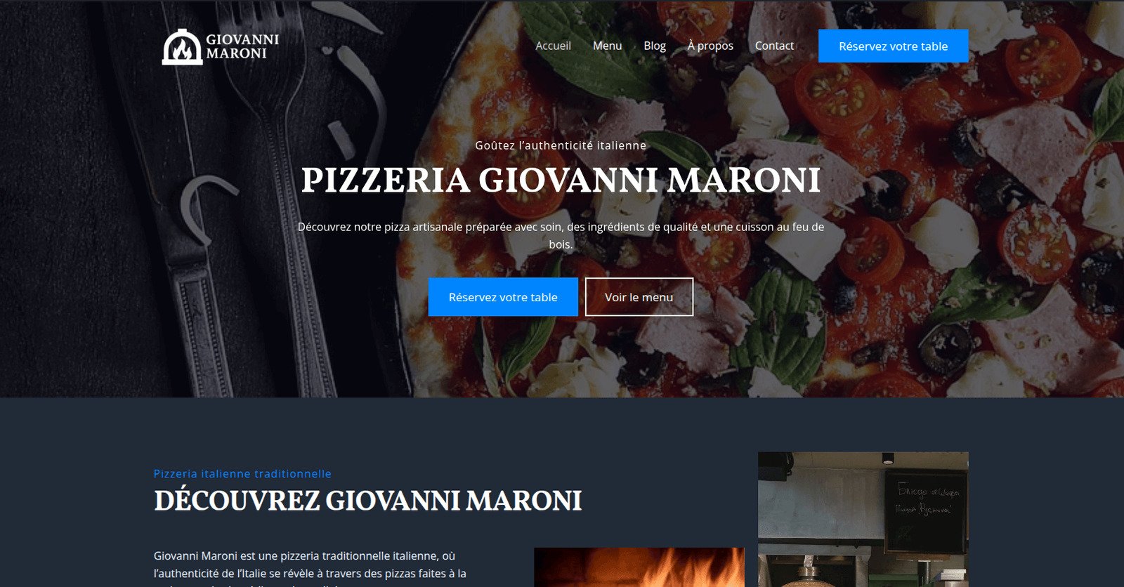 Page d’accueil de la pizzeria Giovanni Maroni.