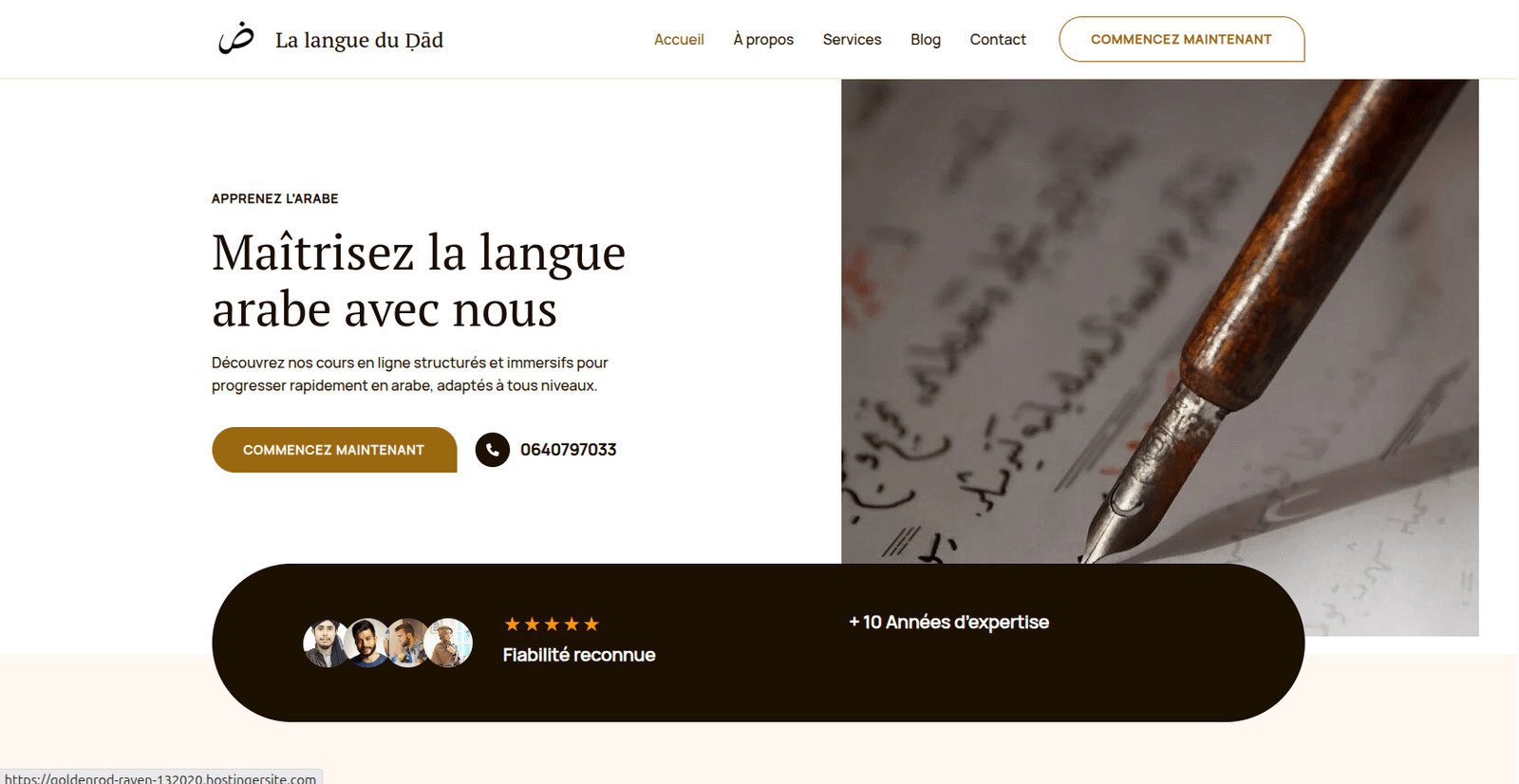 Page d’accueil de La langue du Dâd, cours d’arabe en ligne.